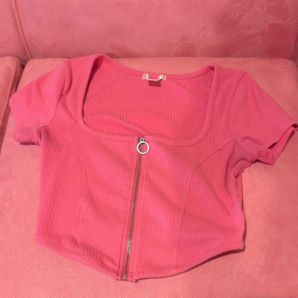 Bozzolo Pink Crop Top with Zipper